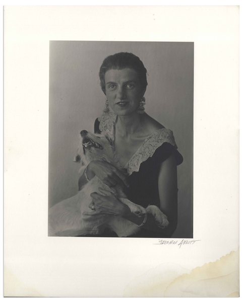 Berenice Abbott Signed Photo Mat of Her Portrait of Peggy Guggenheim With Her Dog -- Measures 16'' x 20''